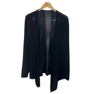 August Silk Black Open Lightweight Cardigan Sweater XL Open Knit Long Sleeve Top